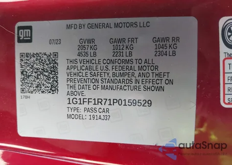2023 Chevrolet Camaro Rwd 1Ss from USA, damaged, VIN 1G1FF1R71P0159529